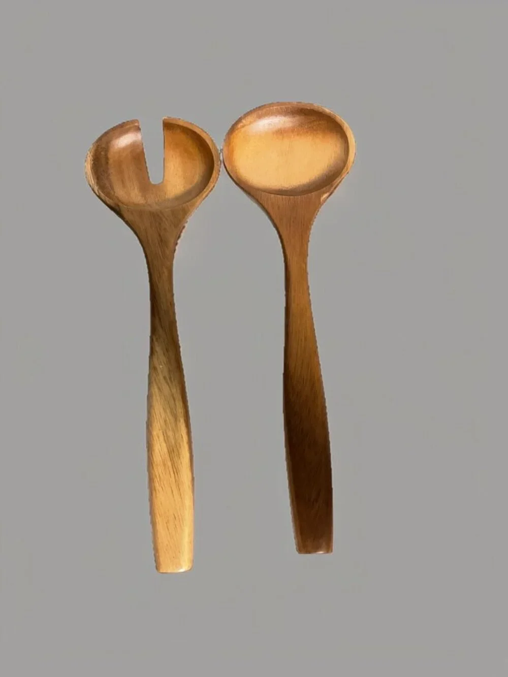 Wooden Salad Server Set - 2-Piece Spoon & Fork Serving Utensils Handcrafted Natu